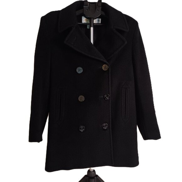 Talbots 100% Wool Black Double-Breasted Peacoat Women’s Size 10 Classic Coat - Picture 2 of 16